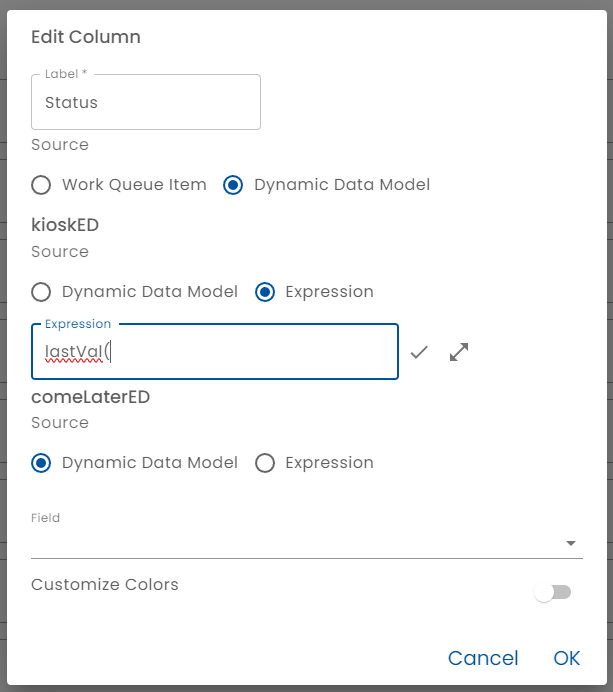 Dynamic Data Model Column